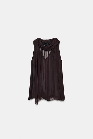 TOP HALTER LAÇO ZW COLLECTION - Marrom-escuro da Zara
