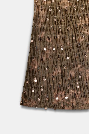 SEQUINNED WRAP SKORT - dark khaki by Zara - Image 2