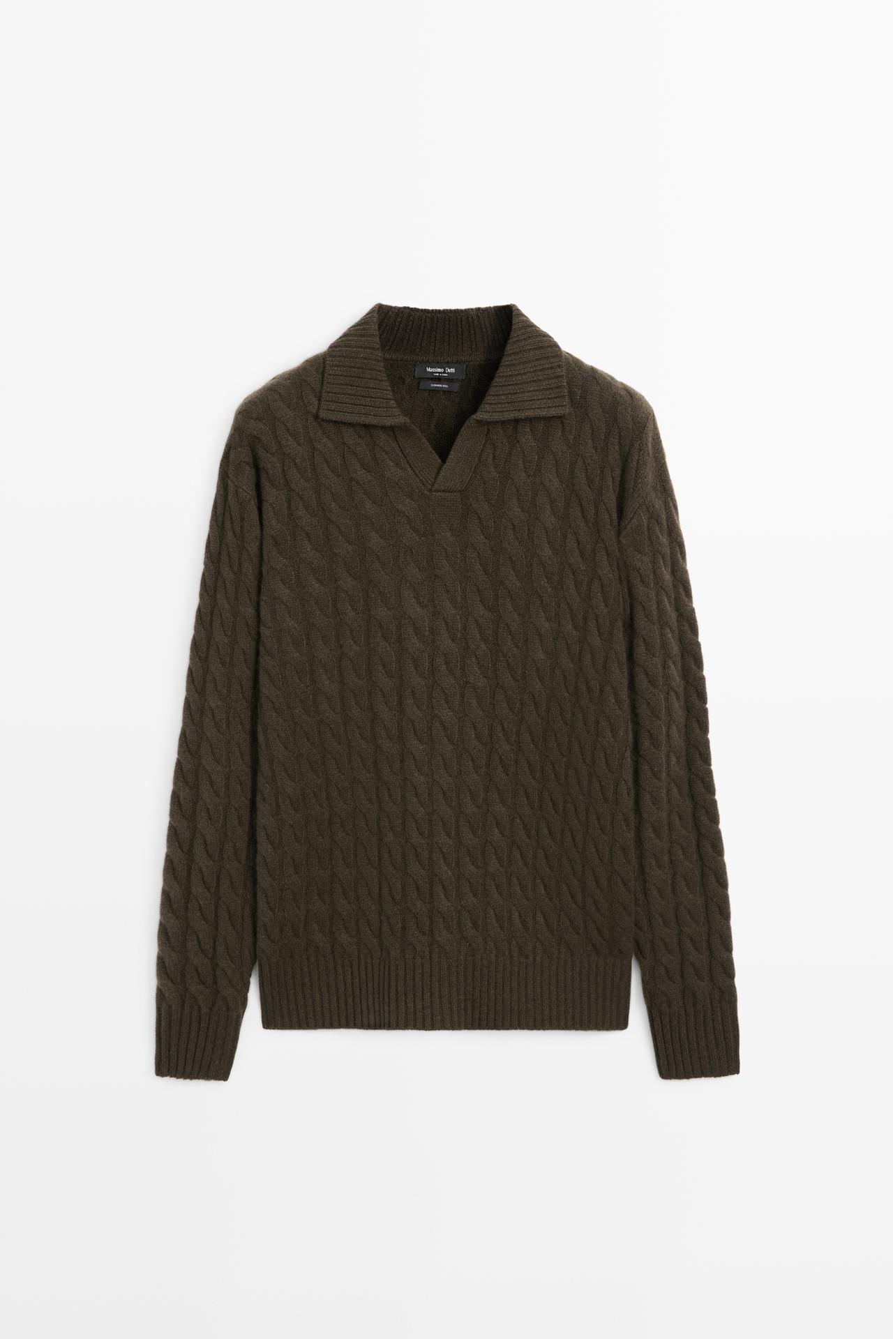 Cable-knit cashmere polo sweater — BOTTLE GREEN