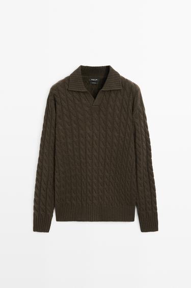 Cable-knit cashmere polo sweater — BOTTLE GREEN 1