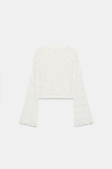 PULL EN MAILLE POINTELLE À MANCHES ÉVASÉES - Blanc de Zara - Image 7