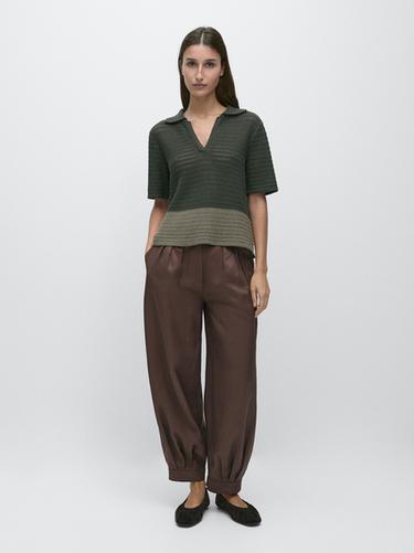 Jersey polo punto calado manga corta - Verde de Zara