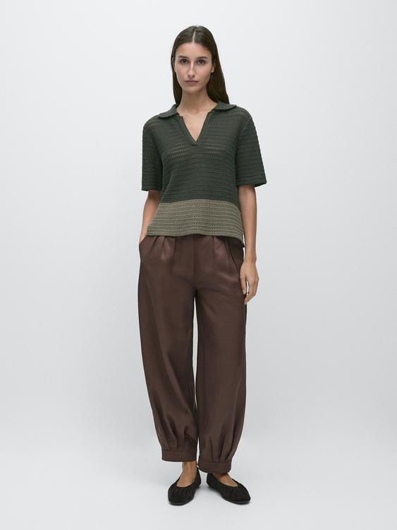 Cutwork short sleeve polo sweater