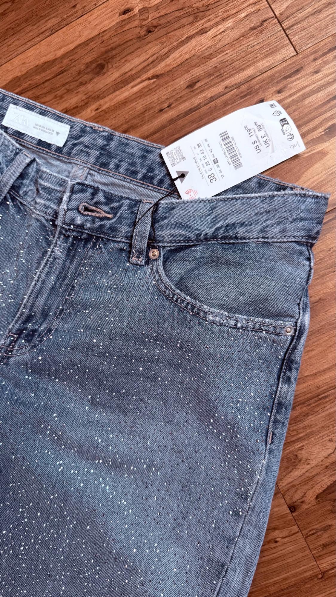 TRF LOW RISE STRAIGHT JEANS WITH RHINESTONES - Image 3