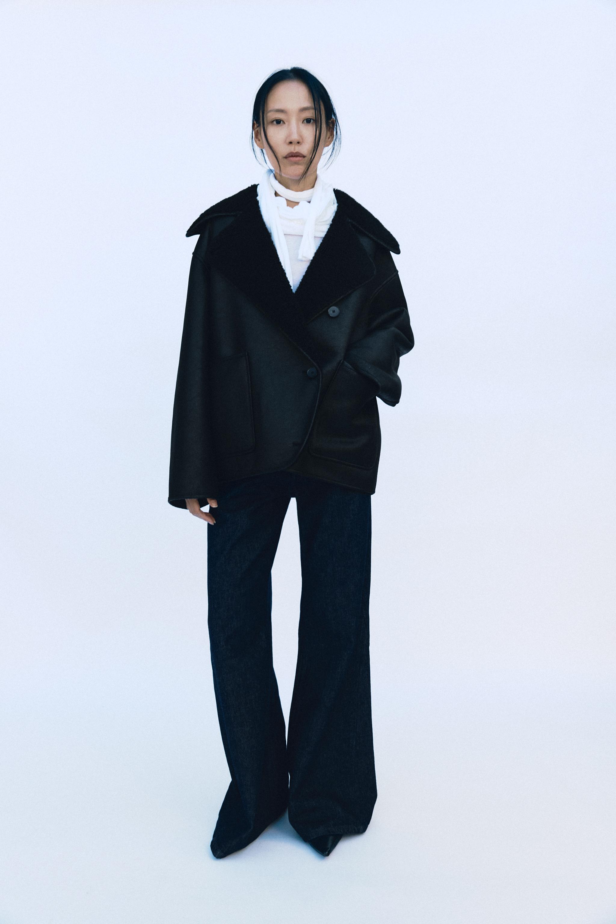 ZARA ZW COLLECTION ダブルフェイスライダースジャケット ZW COLLECTION ダブルフェイスジャケット - ブラウン/ エクリュ