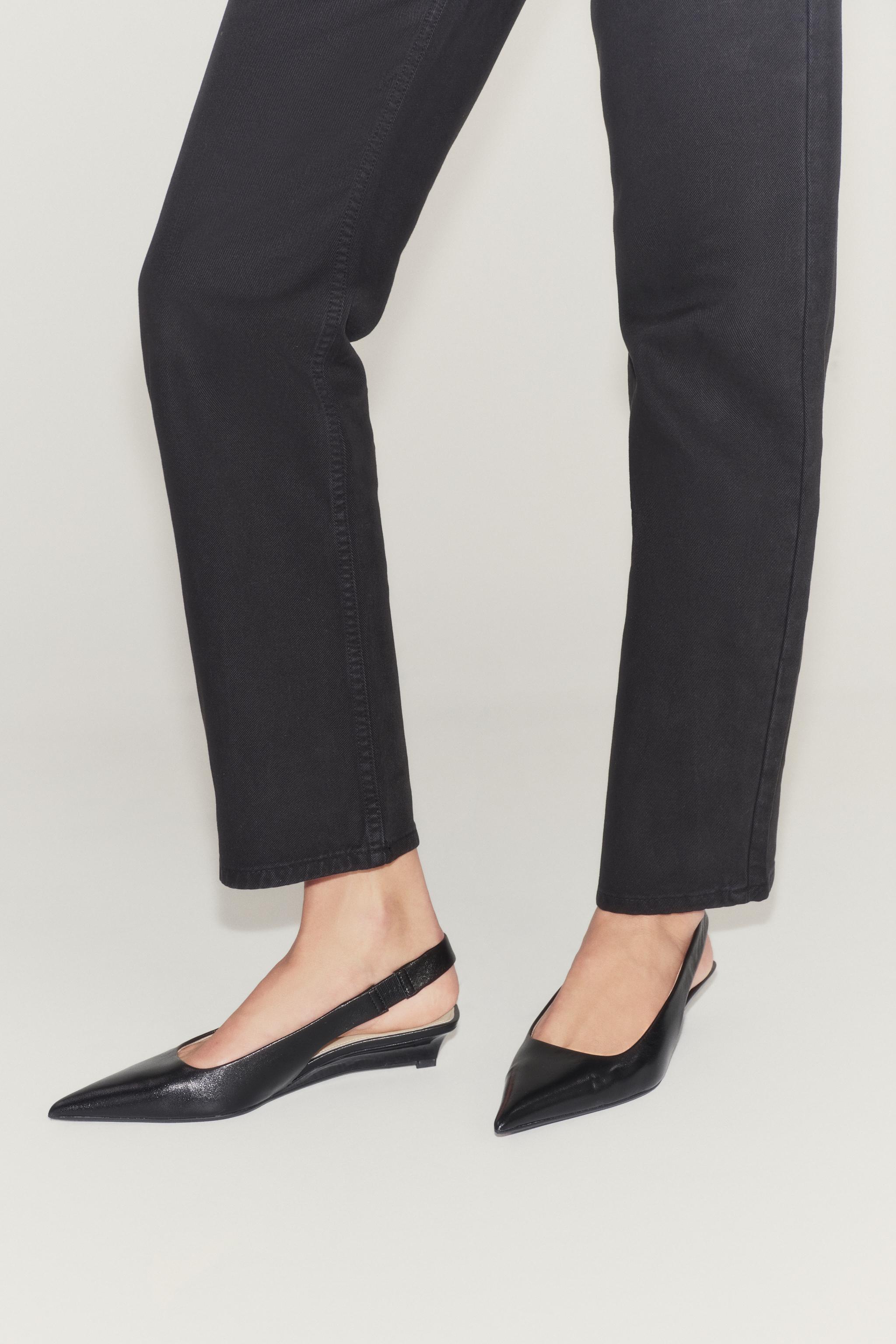 LEATHER MINI WEDGE SLINGBACKS — Black