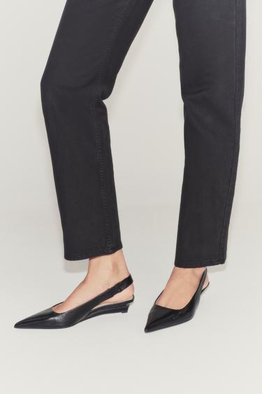 Zara LEATHER MINI WEDGE SLINGBACKS - Black - Image 0