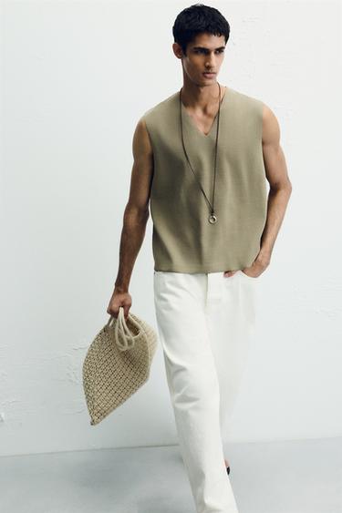 GILET RELAXED FIT EN MAILLE - Kaki de Zara