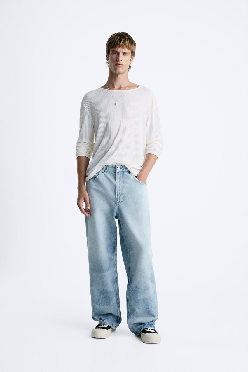 LASER WASHED BAGGY JEANS - Light blue | ZARA United States