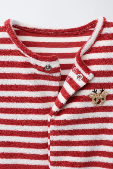 STRIPED TOWELLING JUMPSUIT AND POMPOM HAT - Dark red by Zara - Image 2