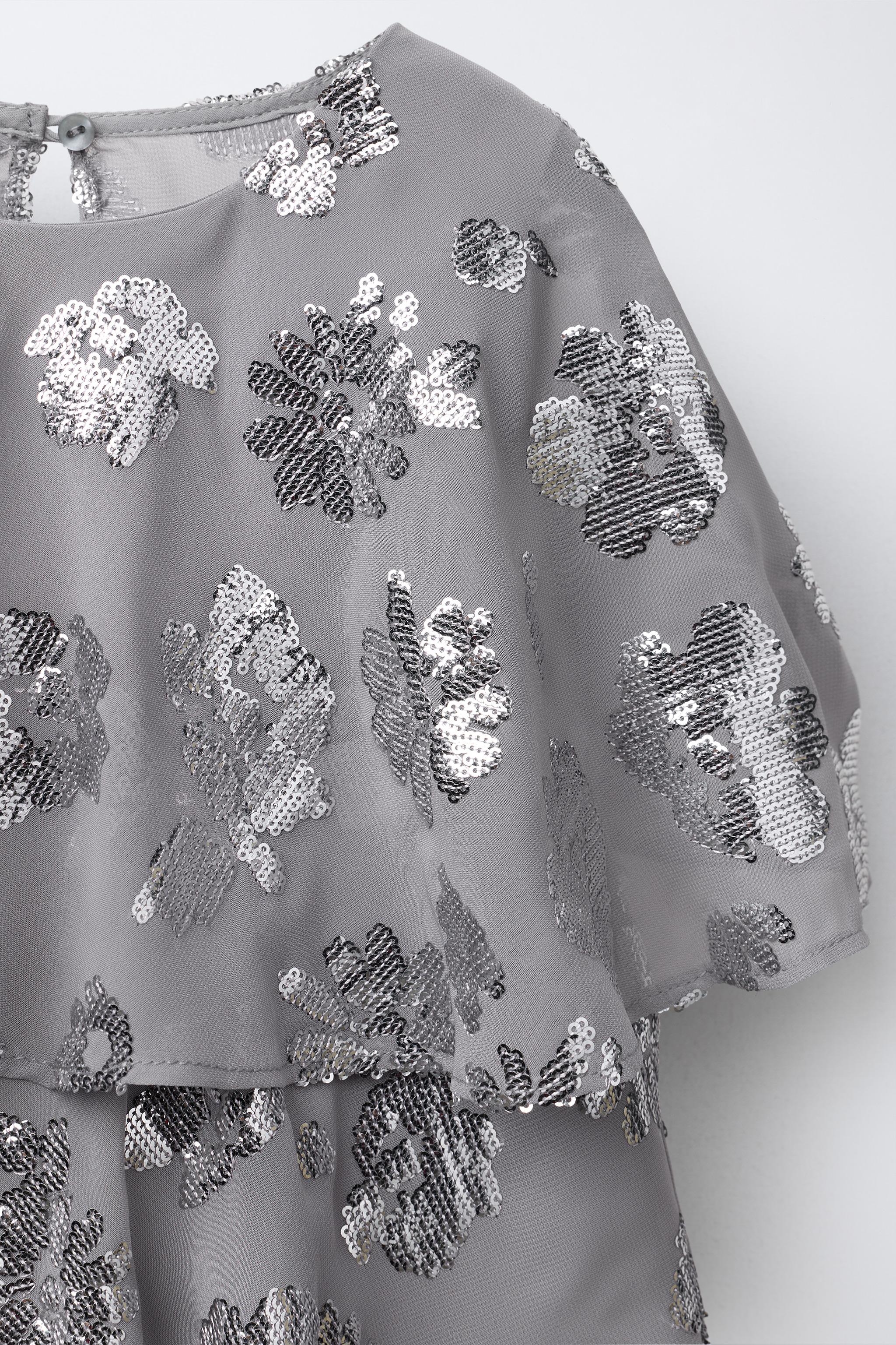 RUFFLED SEQUIN FLORAL DRESS