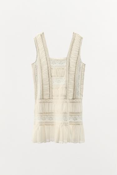 RED PLEATED LACE DRESS - Oyster-white by Zara - Image 5