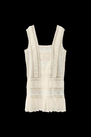 PLEATED LACE DRESS - Oyster-white by Zara