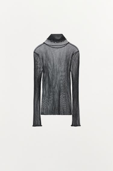 TOP EN MAILLE FINE À COL MONTANT - Gris de Zara - Image 5