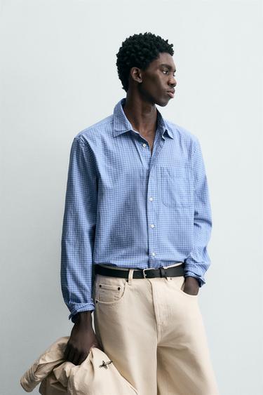 Zara PLAID POCKET SHIRT - Blue / White