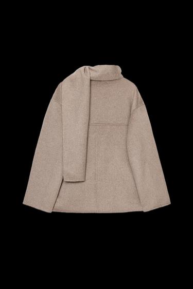 KURZER MANTEL MIT SCHAL UND WOLLMISCHUNG - Nerzfarben von Zara