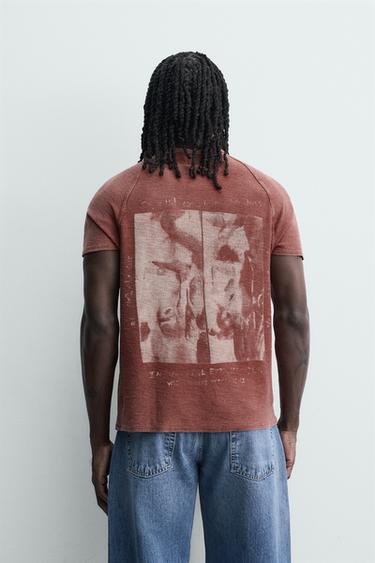 T-SHIRT AUS VERWASCHENEM STRICK - Rot von Zara