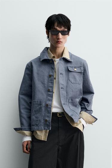 WASHED CANVAS OVERSHIRT - Mid-blue by Zara