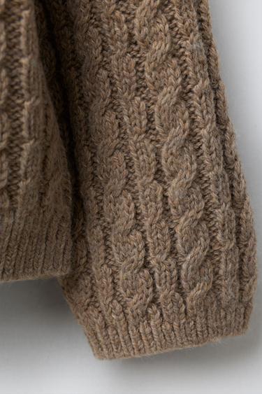 CABLE KNIT CARDIGAN WITH WOOL EMBROIDERY - camel by Zara - Image 3