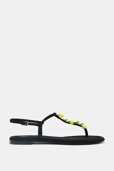 BEADED STRAP SANDALS - Black by Zara