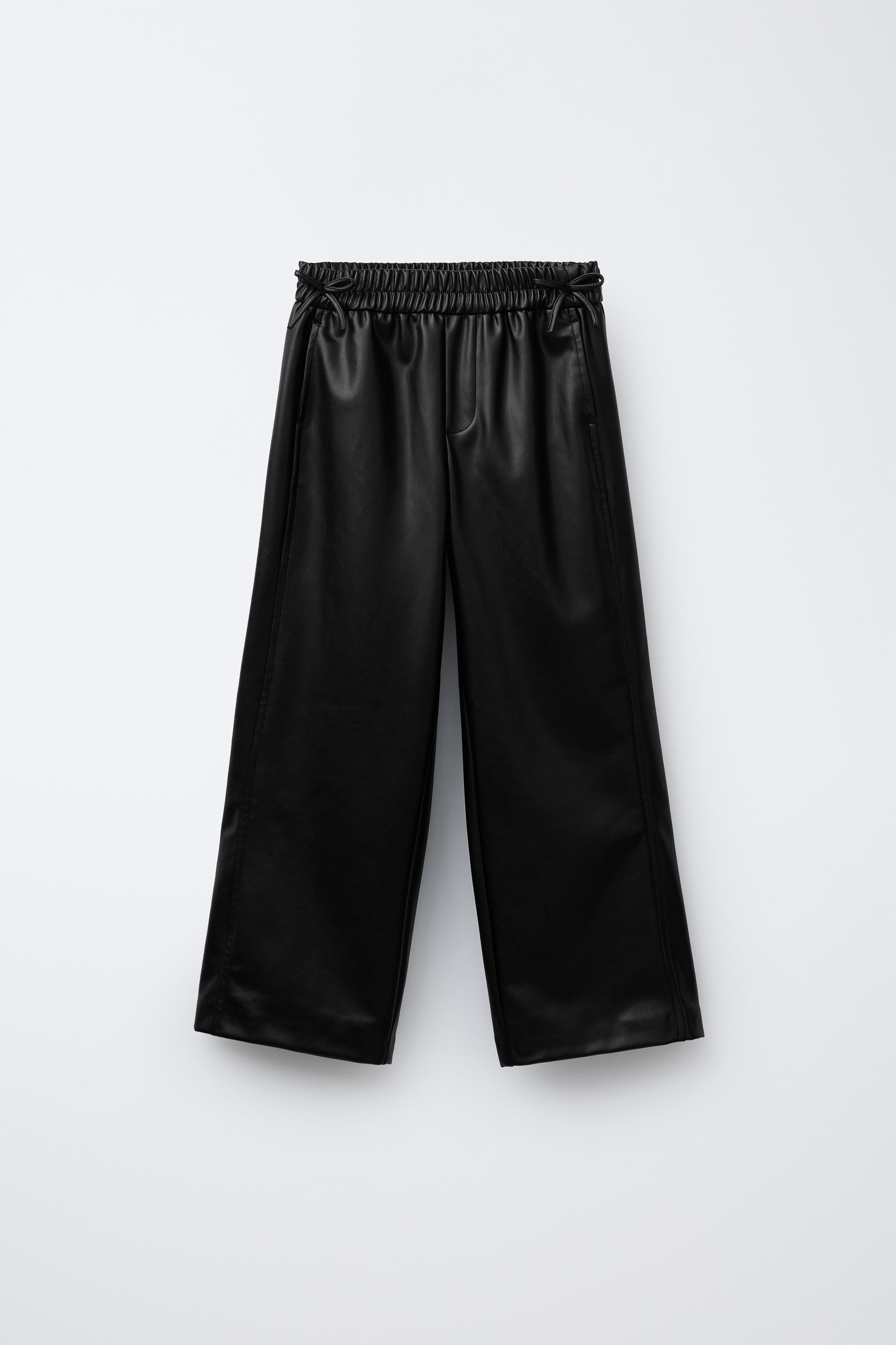 新品！タグ付き　BORDERS at BALCONYフェイクレザーパンツ　黒 フェイクレザー リボン付きパンツ - ブラック | ZARA Japan / 日本