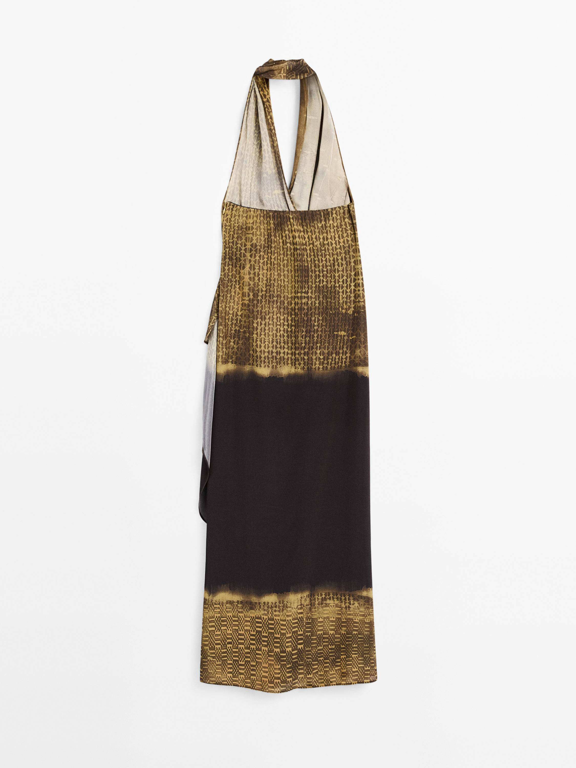 Robe midi imprimée à encolure américaine