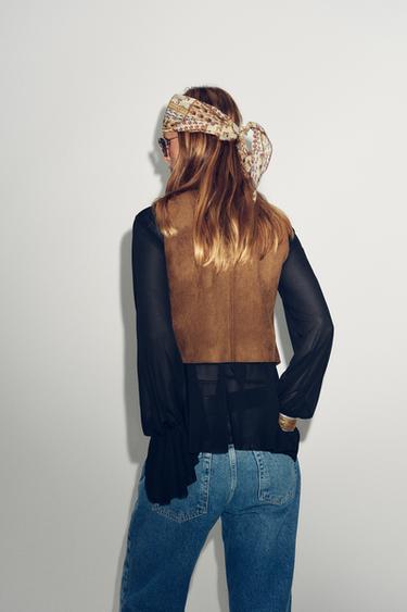 GILET EFFET DAIM BRODÉ AVEC FANTAISIE - Marron tabac de Zara - Image 3