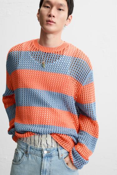 PULLOVER MIT NETZSTRUKTUR UND STREIFEN - Orange von Zara