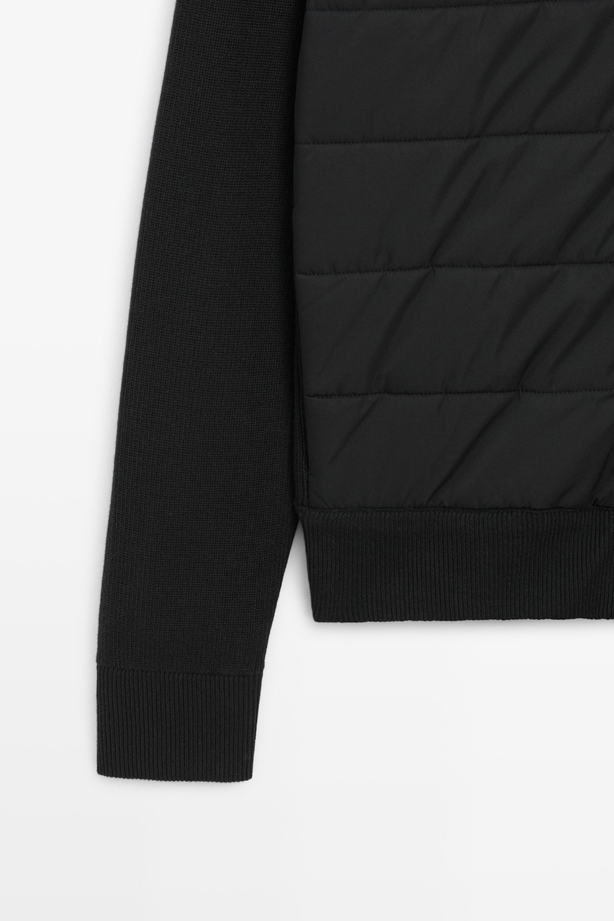 High neck mixed fabric cardigan