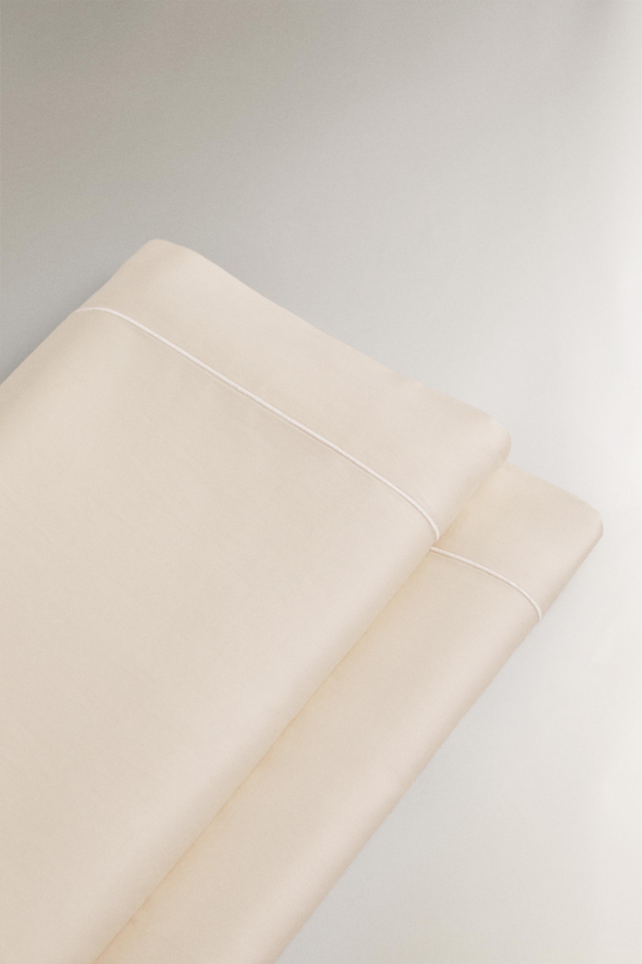 SATEEN FLAT SHEET WITH TRIM (300 THREAD COUNT) — Beige