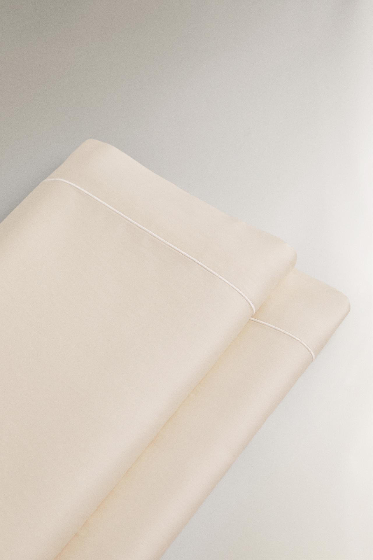 SATEEN FLAT SHEET WITH TRIM (300 THREAD COUNT) — Beige
