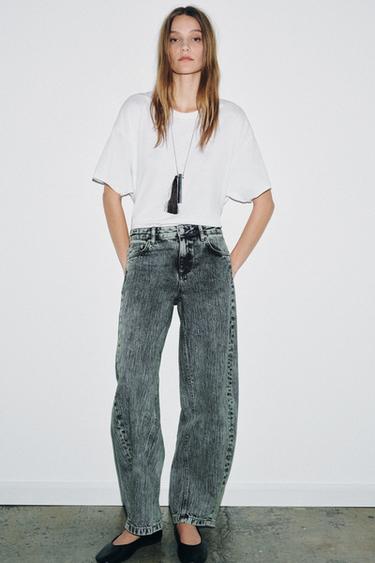 ZW COLLECTION RELAXED FIT MID-WAIST BALLOON JEANS - Blue / Green by Zara