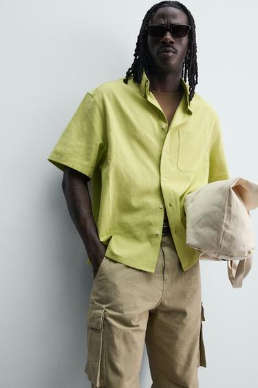 RELAXED FIT COTTON/VISCOSE SHIRT - Lime by Zara - Image 4