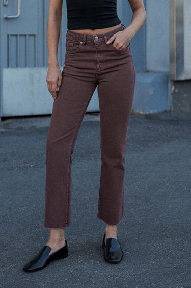 TRF CROPPED FLARE JEANS MIT HOHEM BUND - Weinrot von Zara