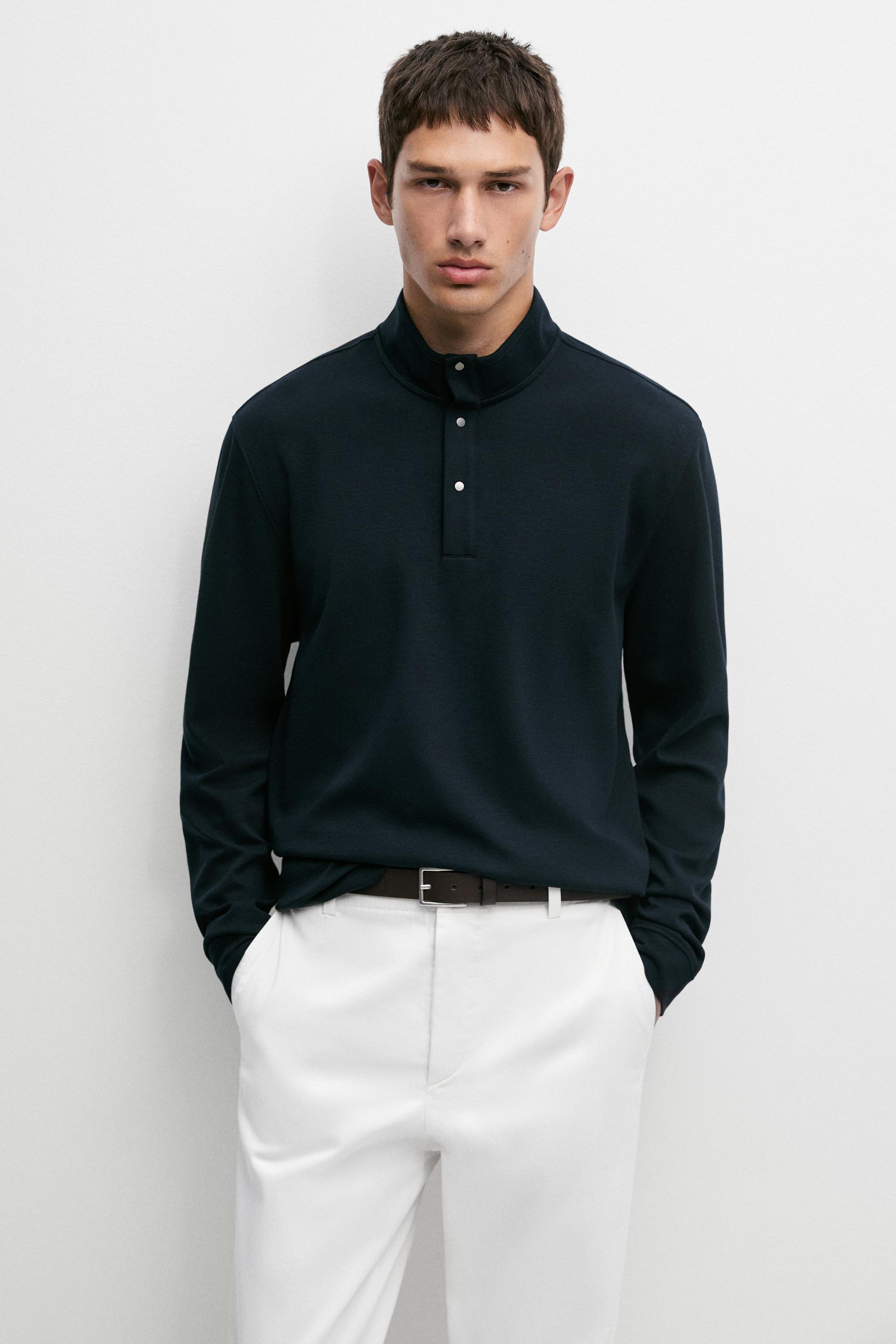 Cotton blend mock neck knit sweater