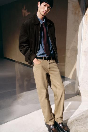 Zara 水洗標準版型牛仔褲 - 深米色