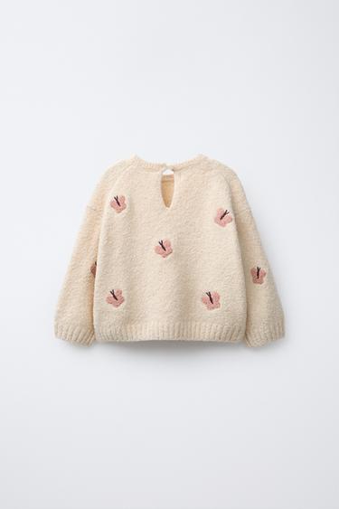 BUTTERFLY EMBROIDERED KNIT SWEATER - Light beige by Zara - Image 1