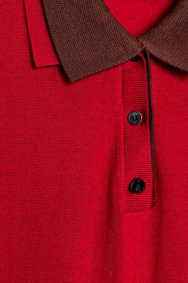 PULL POLO EN MAILLE BIMATIÈRE - Rouge de Zara - Image 2