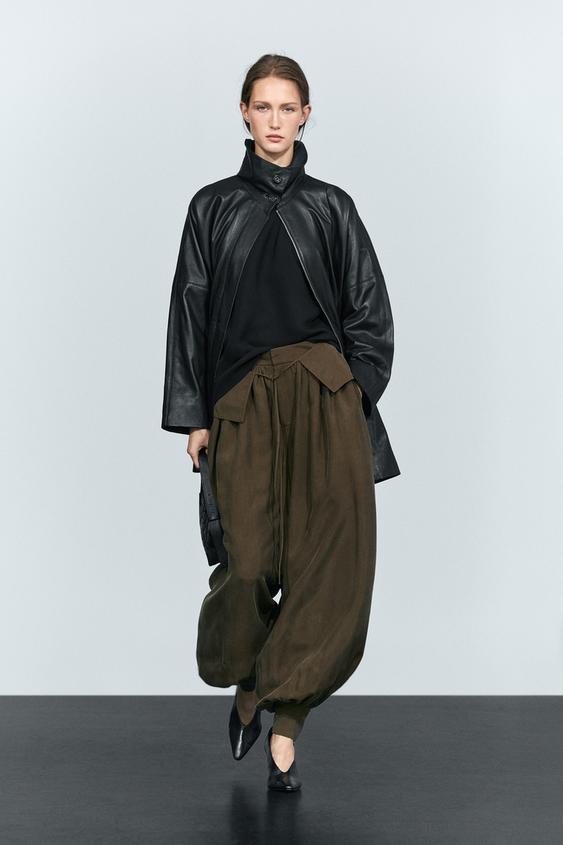Pantalon bouffant détail ceinture - Kaki de Zara - Image 0