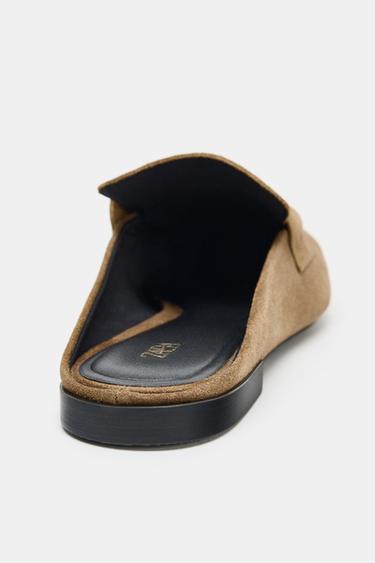 MOCASSINS OUVERTS À L'ARRIÈRE EN CROÛTE DE CUIR - Marron foncé de Zara - Image 5