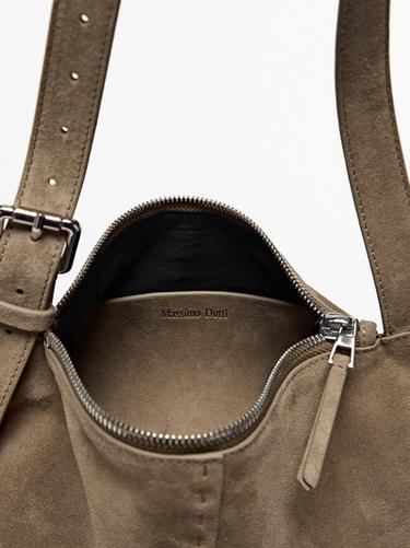Zara Split suede leather mini crossbody bag - Sand - Image 0