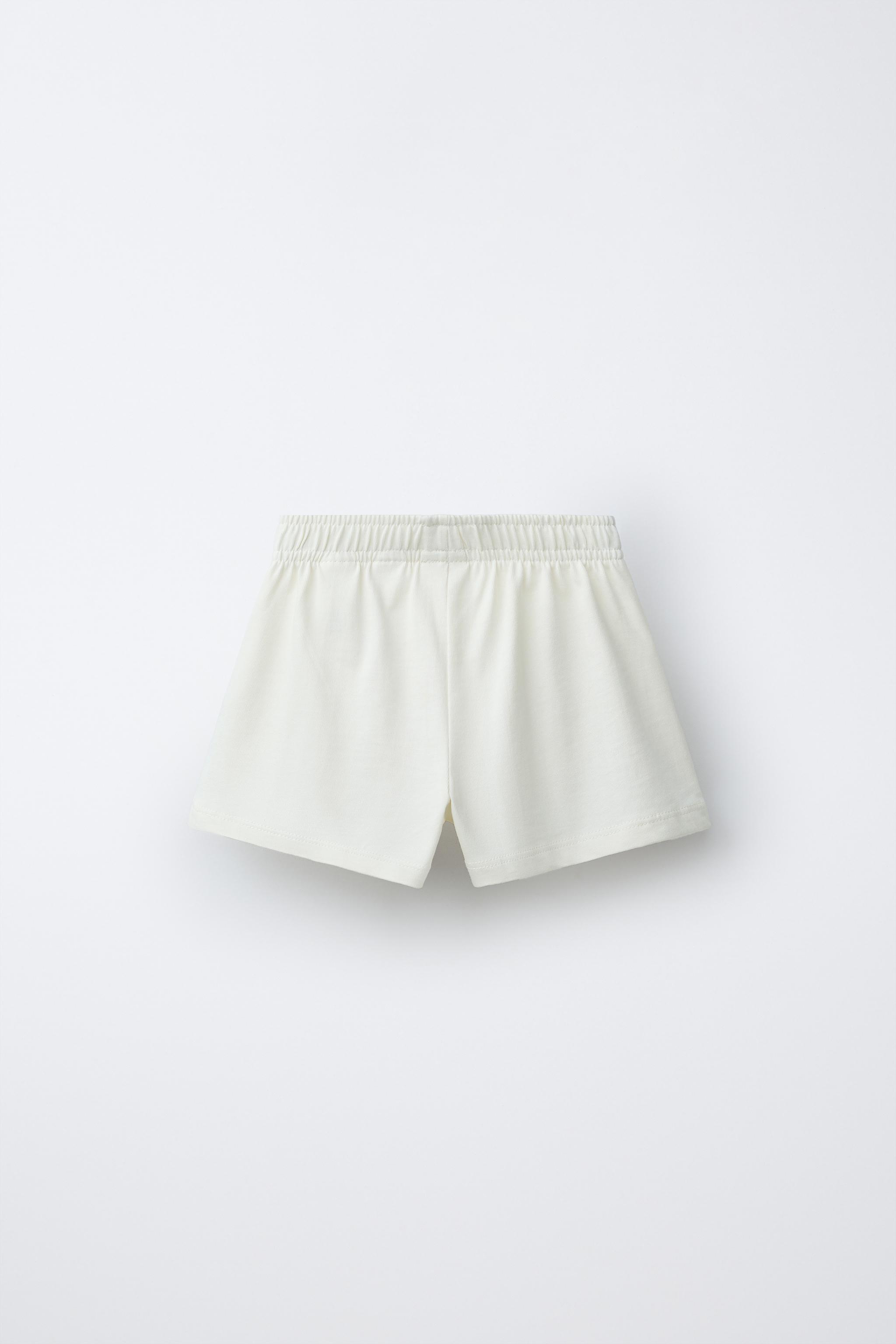 EMBROIDERED PLUSH BERMUDA SHORTS — Ecru
