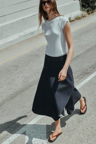 Z1975 LAYERED DENIM MIDI SKIRT WITH RUFFLE - Blue by Zara - Image 2