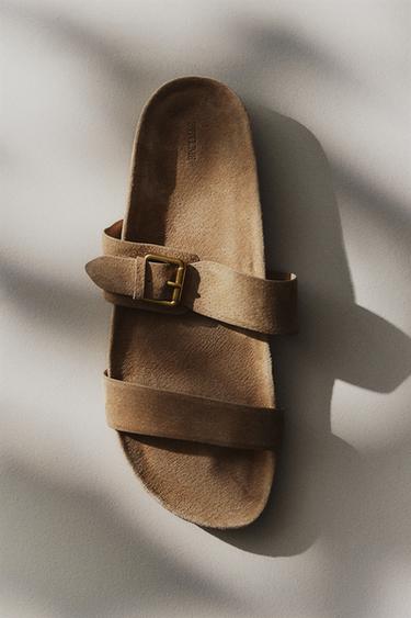BUCKLED LEATHER SANDALS - Taupe Grey by Zara