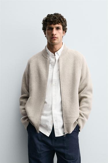JAQUETA BOMBER DE TRICÔ 100% LÃ - Cinza / Bege da Zara