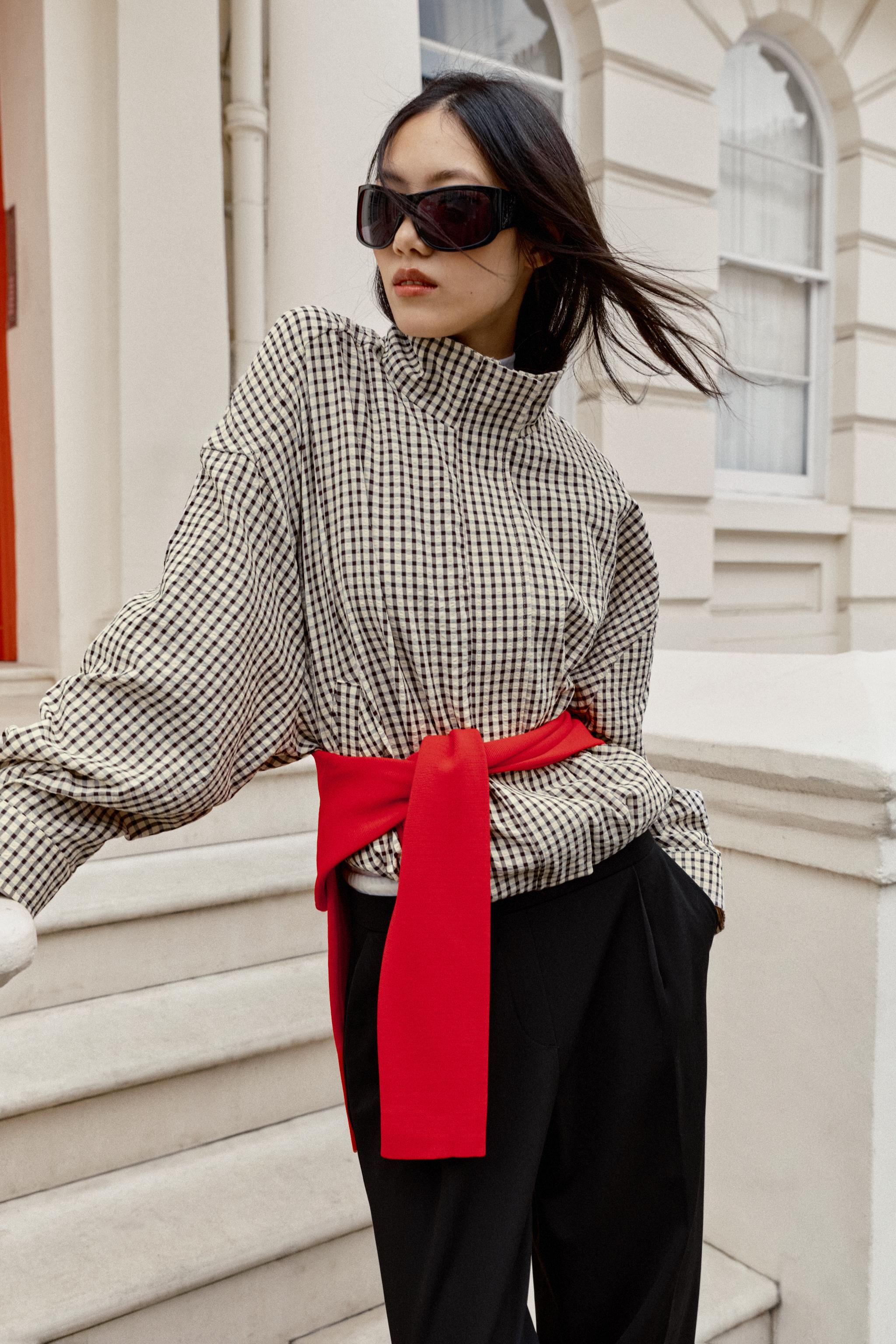PLAID BOMBER JACKET — Black / Ecru