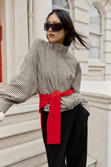 CHECK BOMBER JACKET - Black / Ecru by Zara