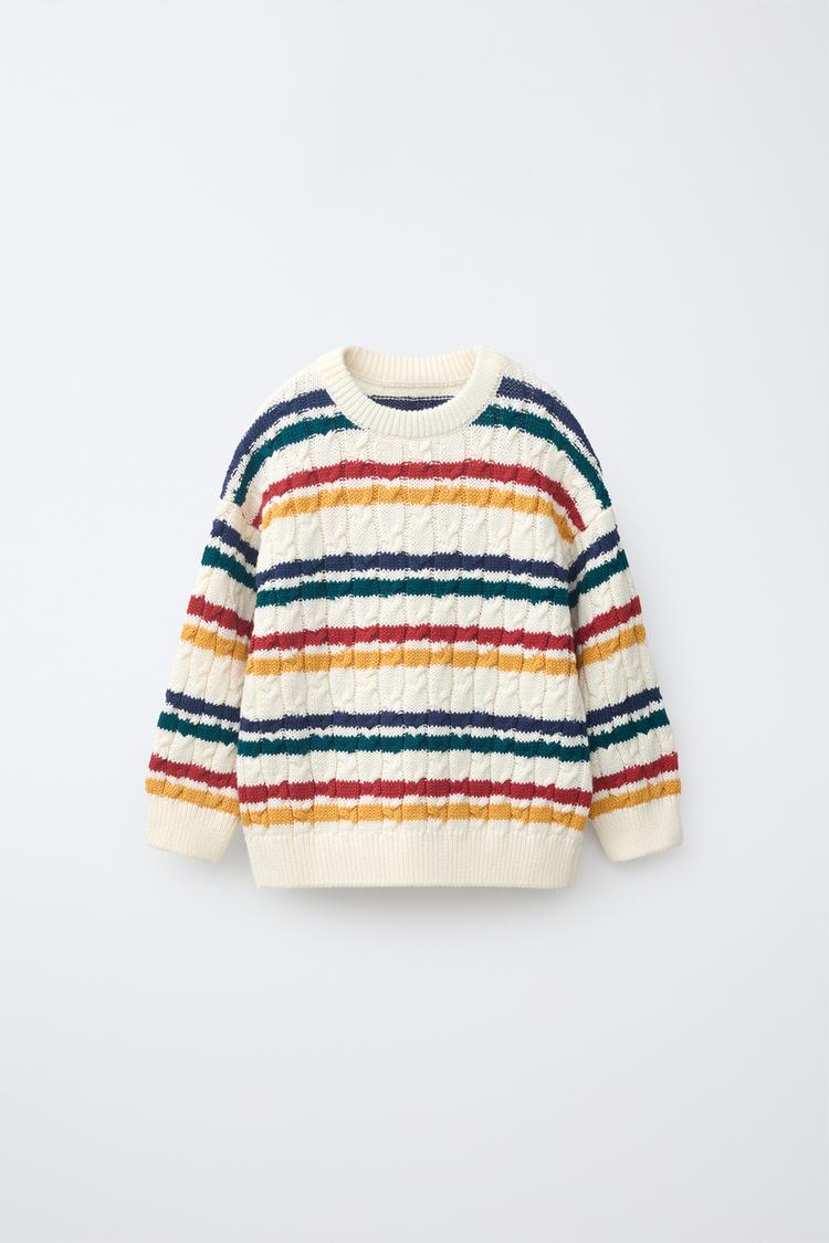 CABLE KNIT STRIPED SWEATER — Multicolored