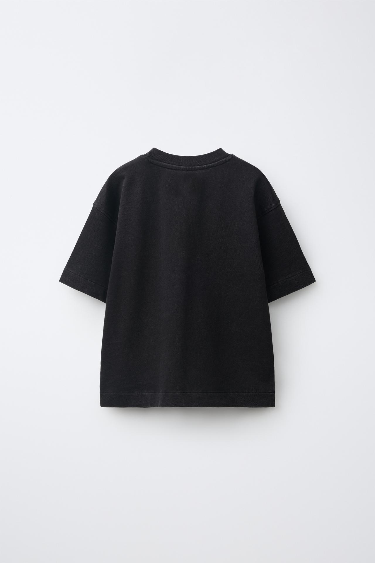 WASHED-EFFECT POCKET T-SHIRT — Black