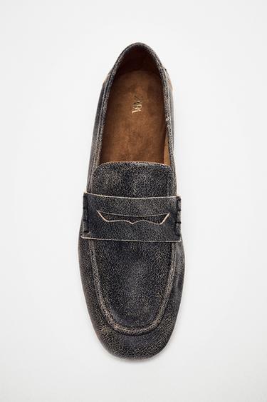 Zara WORN EFFECT LEATHER LOAFERS - Brown